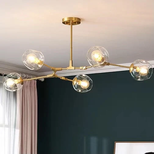 Glazen Bolkroonluchter met Messing Armen 6-8 Lichtpunten Eetkamer Slaapkamer Modern Design Helder Glas | Sansoti