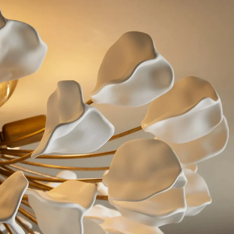 Keramische Plafondlamp met Bladmotief 60cm Dimbaar Warm Wit IJzeren Frame Moderne Hanglamp voor Eetkamer | Sansoti