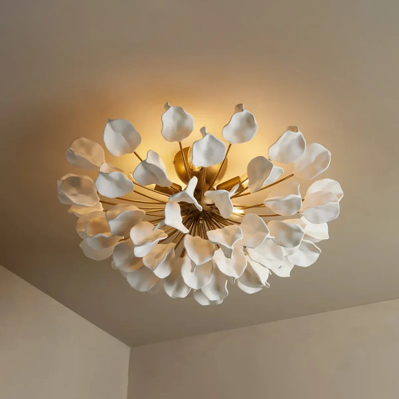Keramische Plafondlamp met Bladmotief 60cm Dimbaar Warm Wit IJzeren Frame Moderne Hanglamp voor Eetkamer | Sansoti