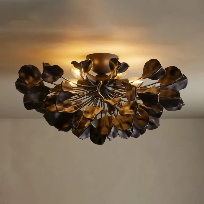 Keramische Plafondlamp met Bladmotief 60cm Dimbaar Warm Wit IJzeren Frame Moderne Hanglamp voor Eetkamer | Sansoti