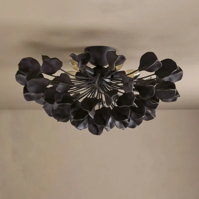 Keramische Plafondlamp met Bladmotief 60cm Dimbaar Warm Wit IJzeren Frame Moderne Hanglamp voor Eetkamer | Sansoti