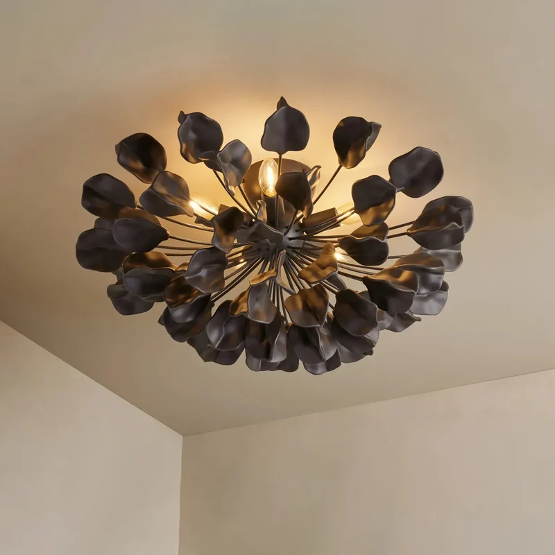 Keramische Plafondlamp met Bladmotief 60cm Dimbaar Warm Wit IJzeren Frame Moderne Hanglamp voor Eetkamer | Sansoti