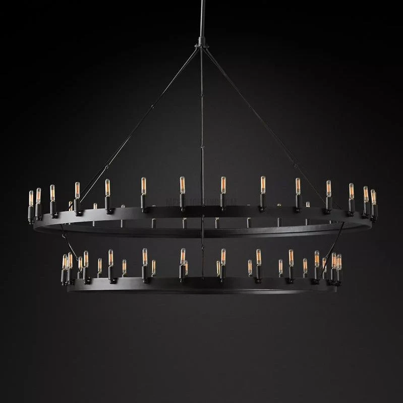 Industriële Kroonluchter Vintage Filament Zwart Mat Messing Twee Lagen Woonkamer Eetkamer Verlichting | Sansoti