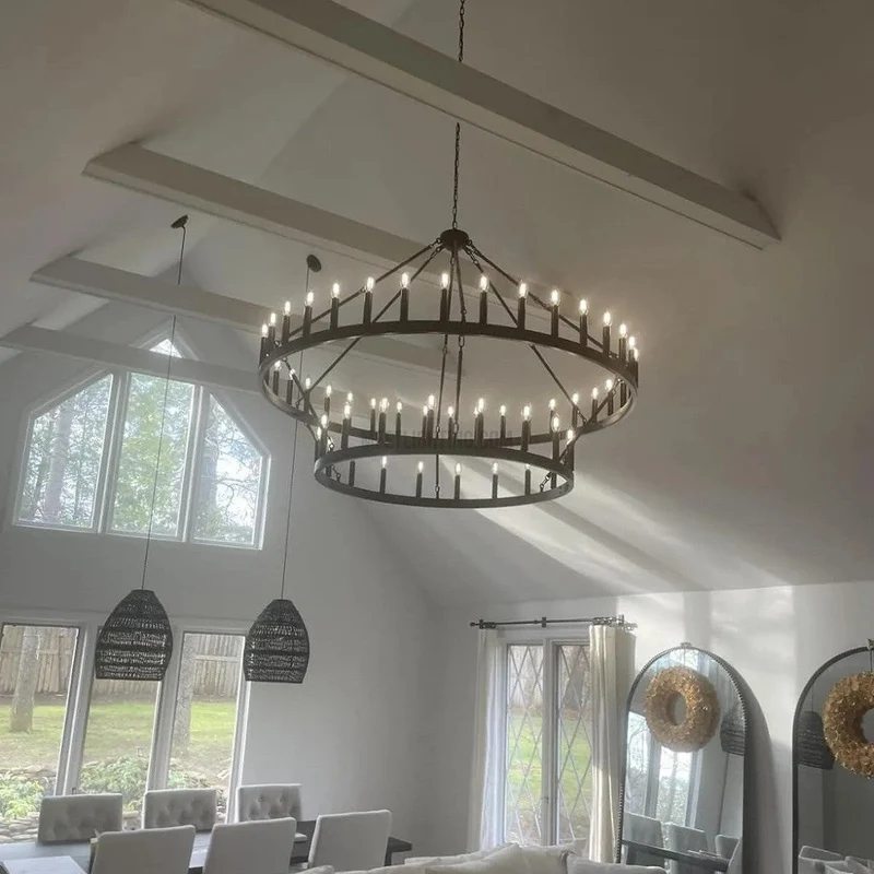 Industriële Kroonluchter Vintage Filament Zwart Mat Messing Twee Lagen Woonkamer Eetkamer Verlichting | Sansoti