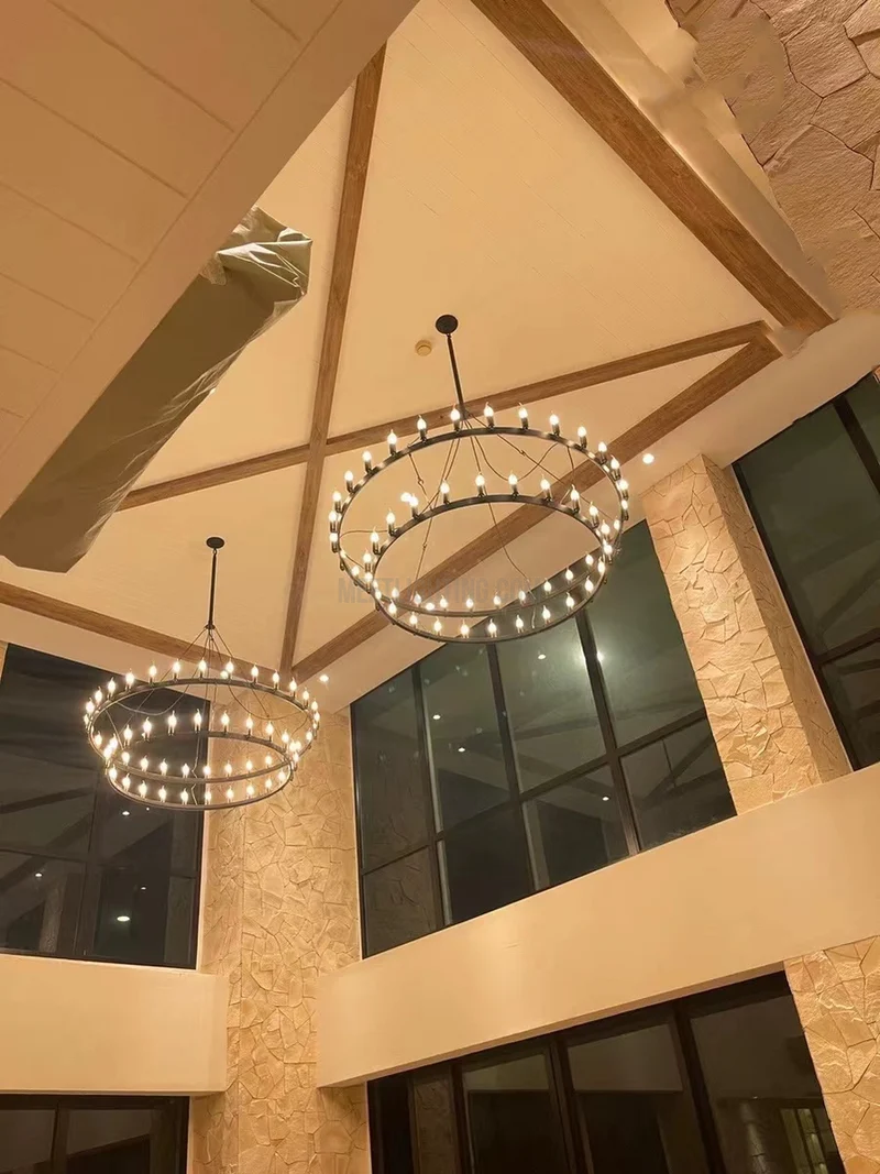 Industriële Kroonluchter Vintage Filament Zwart Mat Messing Twee Lagen Woonkamer Eetkamer Verlichting | Sansoti