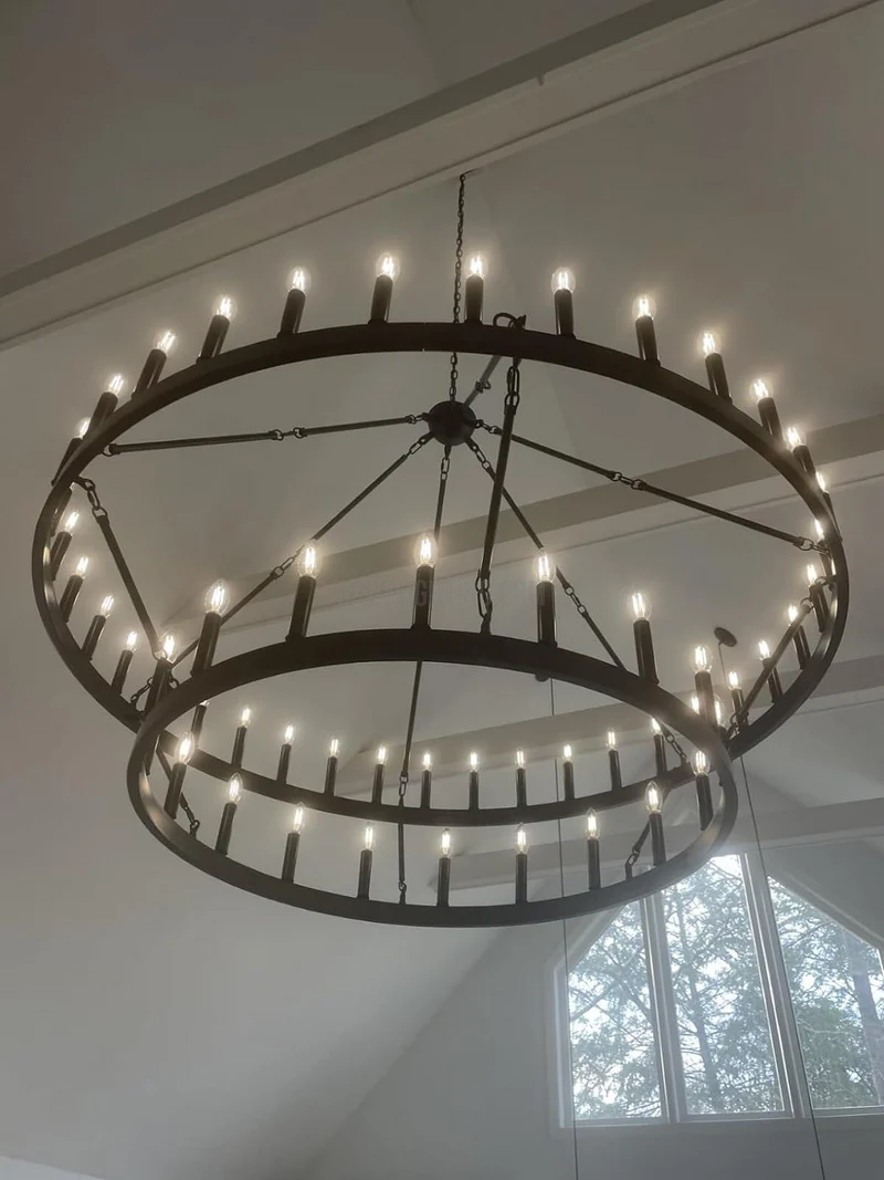 Industriële Kroonluchter Vintage Filament Zwart Mat Messing Twee Lagen Woonkamer Eetkamer Verlichting | Sansoti