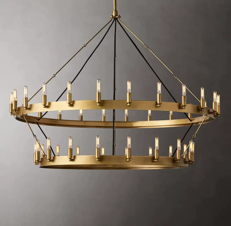 Industriële Kroonluchter Vintage Filament Zwart Mat Messing Twee Lagen Woonkamer Eetkamer Verlichting | Sansoti