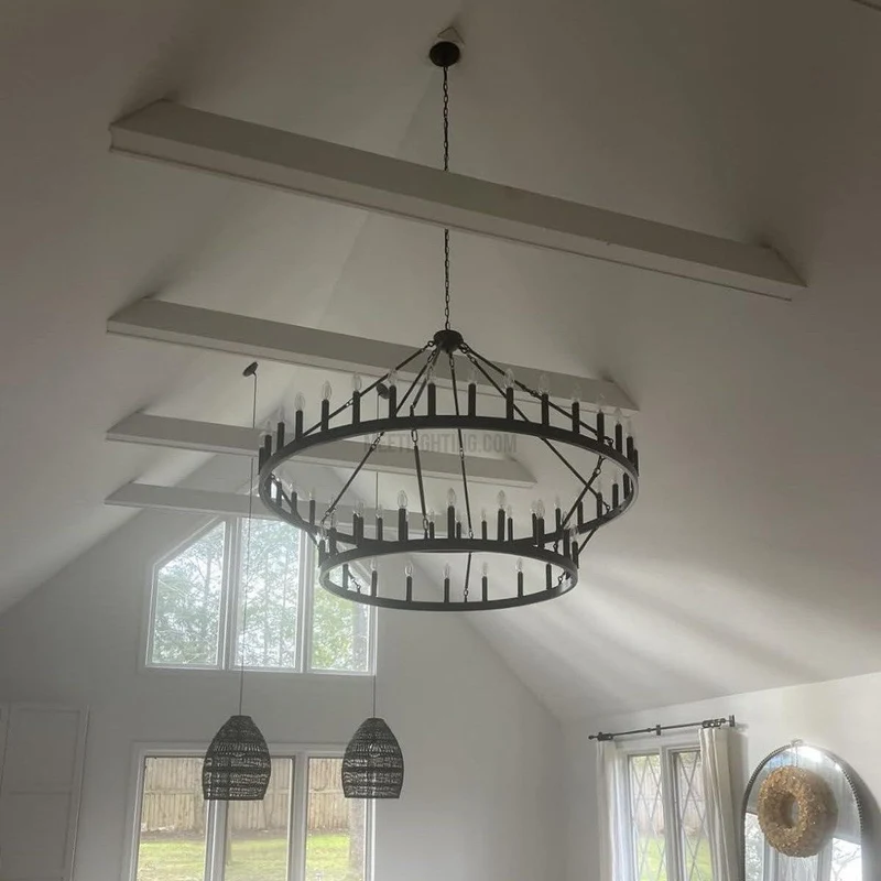 Industriële Kroonluchter Vintage Filament Zwart Mat Messing Twee Lagen Woonkamer Eetkamer Verlichting | Sansoti