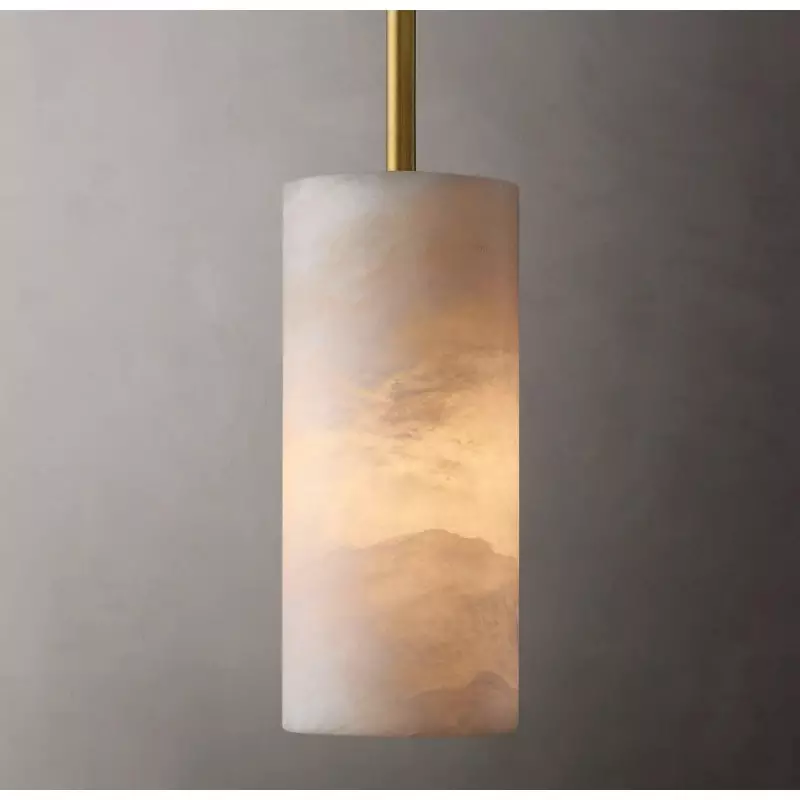 Cilindervormige Hanglamp Natuursteen Handgesneden Alabaster Metaal E26 Warm Licht Eetkamer Slaapkamer | Sansoti
