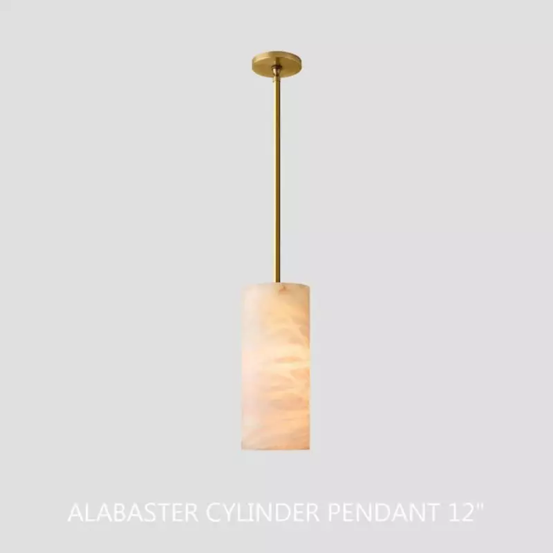 Cilindervormige Hanglamp Natuursteen Handgesneden Alabaster Metaal E26 Warm Licht Eetkamer Slaapkamer | Sansoti
