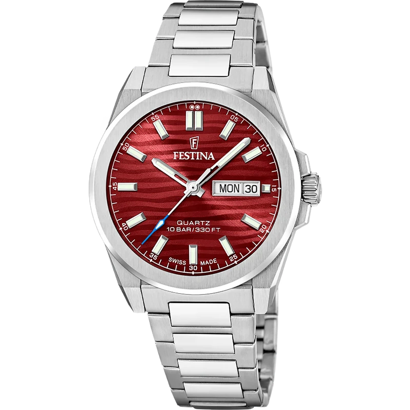 Festina Dune F20073/6 Herrenuhr Stahl/Rot • Saphirglas • Swiss Made