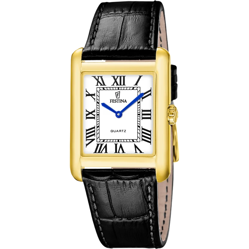 Festina On The Square F20772/1 Herrenuhr Quarz Rechteckig Schwarz/Goldfarben • Quarzwerk • Rechteckiges Gehäuse