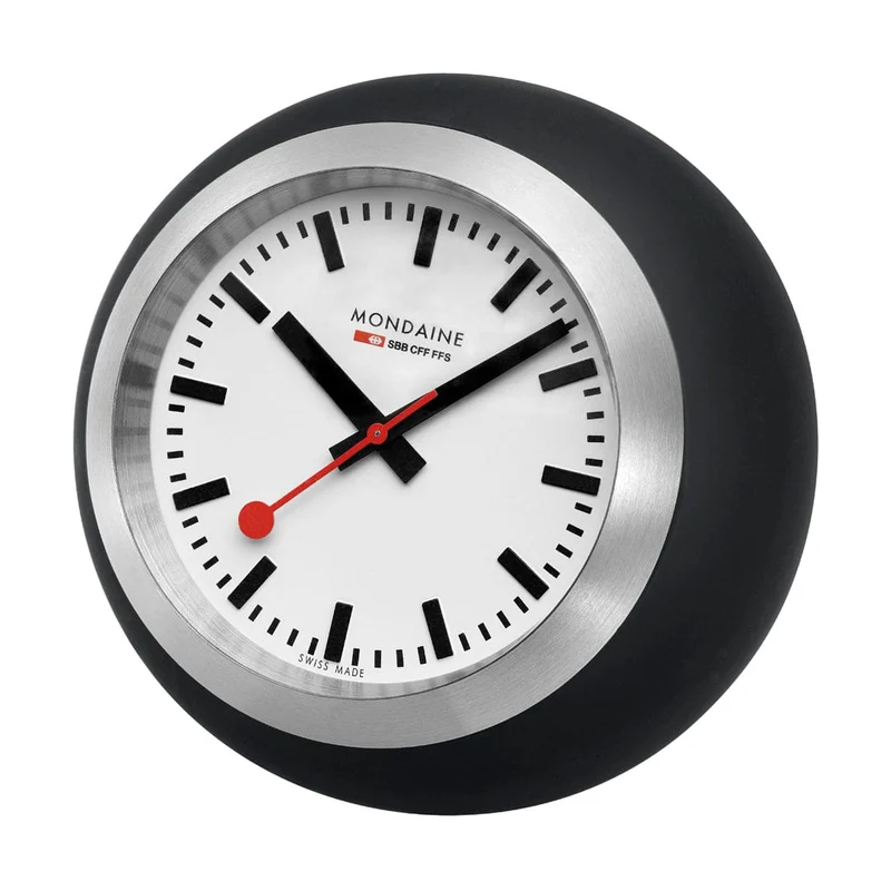 Mondaine Globe Clock A660.30335.16SBO Tischuhr Schwarz • Schweizer Quarzwerk • Bauhaus-Design