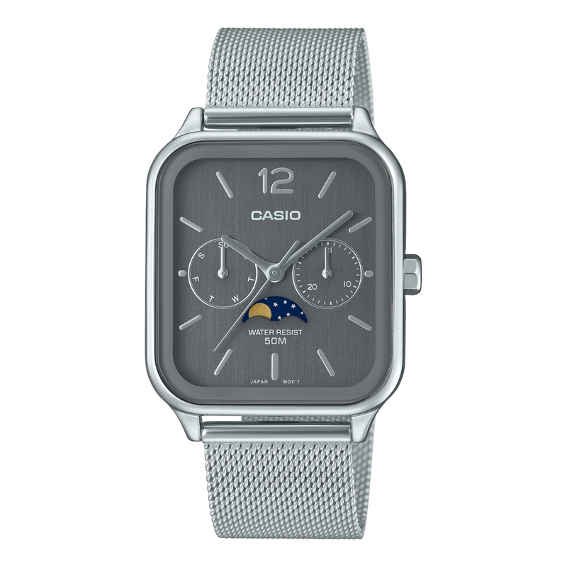Casio MTP-M305M-8AVER Timeless Collection Herrenuhr Silber • Mondphase • Mineralglas