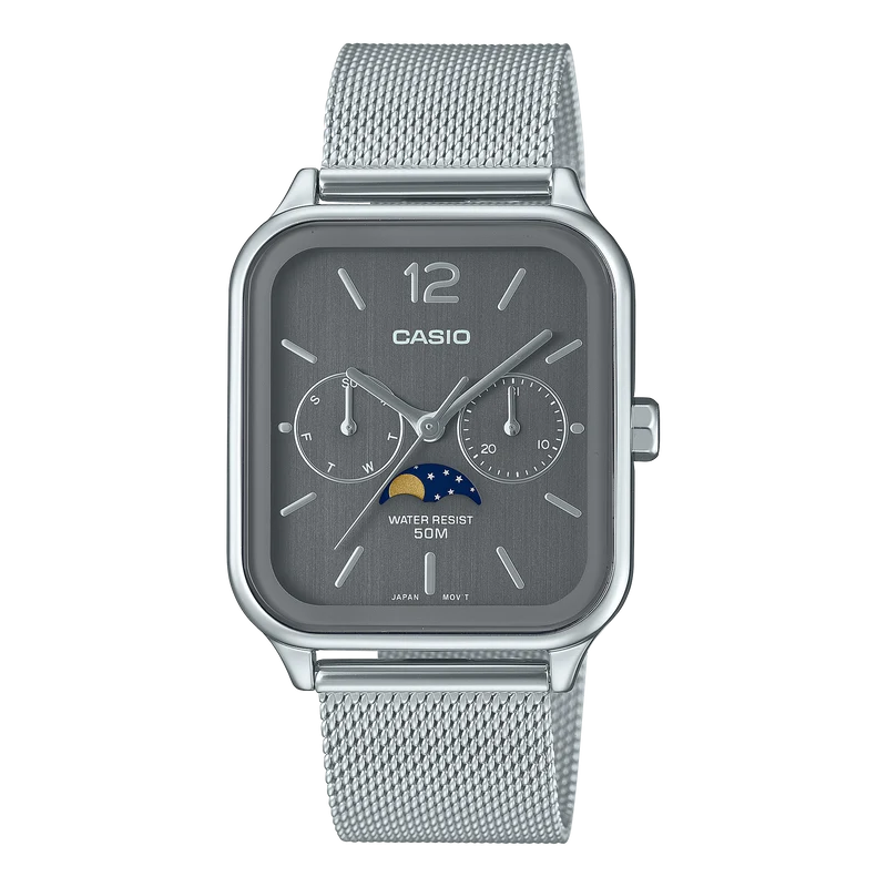 Casio MTP-M305M-8AVER Timeless Collection Herrenuhr Silber • Mondphase • Mineralglas