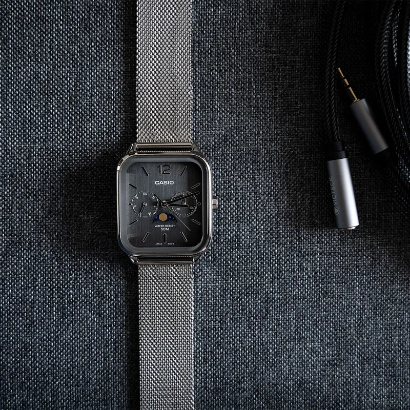 Casio MTP-M305M-8AVER Timeless Collection Herrenuhr Silber • Mondphase • Mineralglas