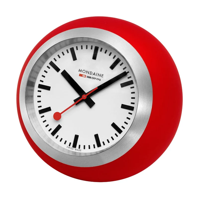 Mondaine Globe Clock A660.30335.16SBP Tischuhr Rot • Schweizer Quarzwerk • Bauhaus-Design