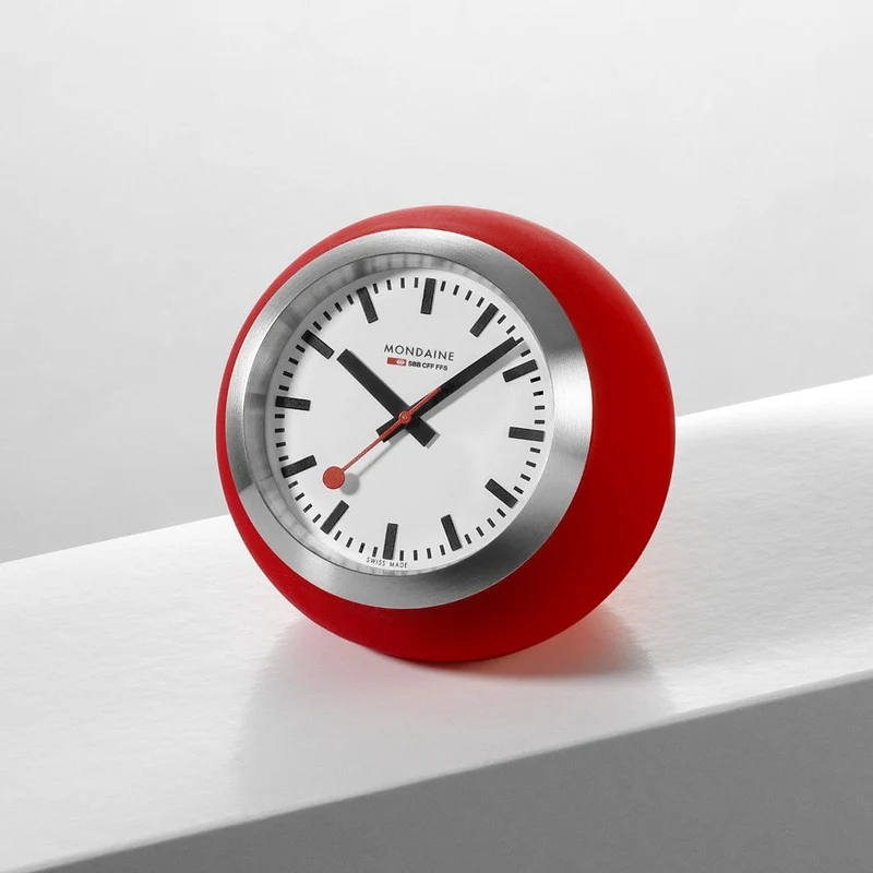 Mondaine Globe Clock A660.30335.16SBP Tischuhr Rot • Schweizer Quarzwerk • Bauhaus-Design