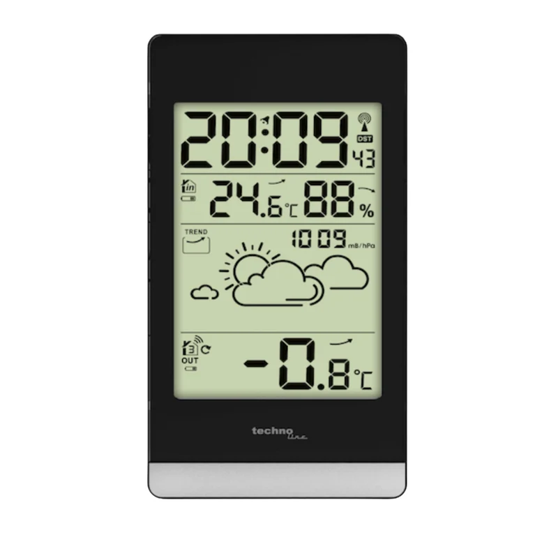 Wetterstation – Funkgesteuerte Uhr – Wettervorhersage – Anzeige von Innen- und Außentemperatur – Luftfeuchtigkeit im Innenraum – Technoline WS 9132