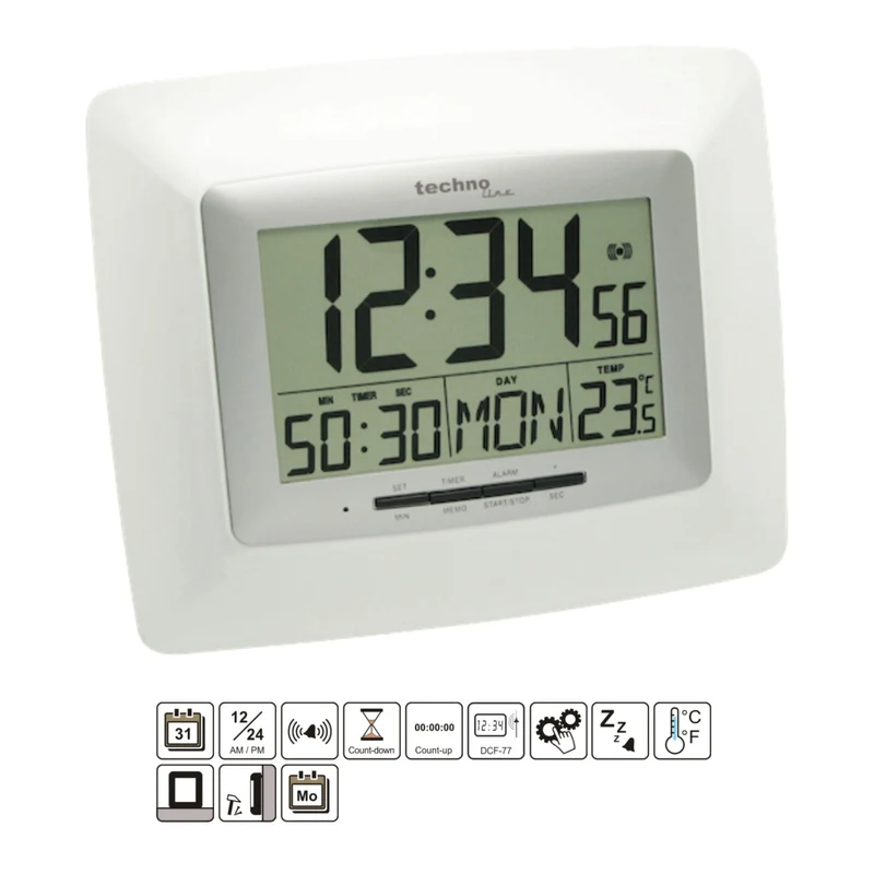 Funkwecker - Stoppuhrfunktion - Datum und Temperatur - Technoline WS 8100