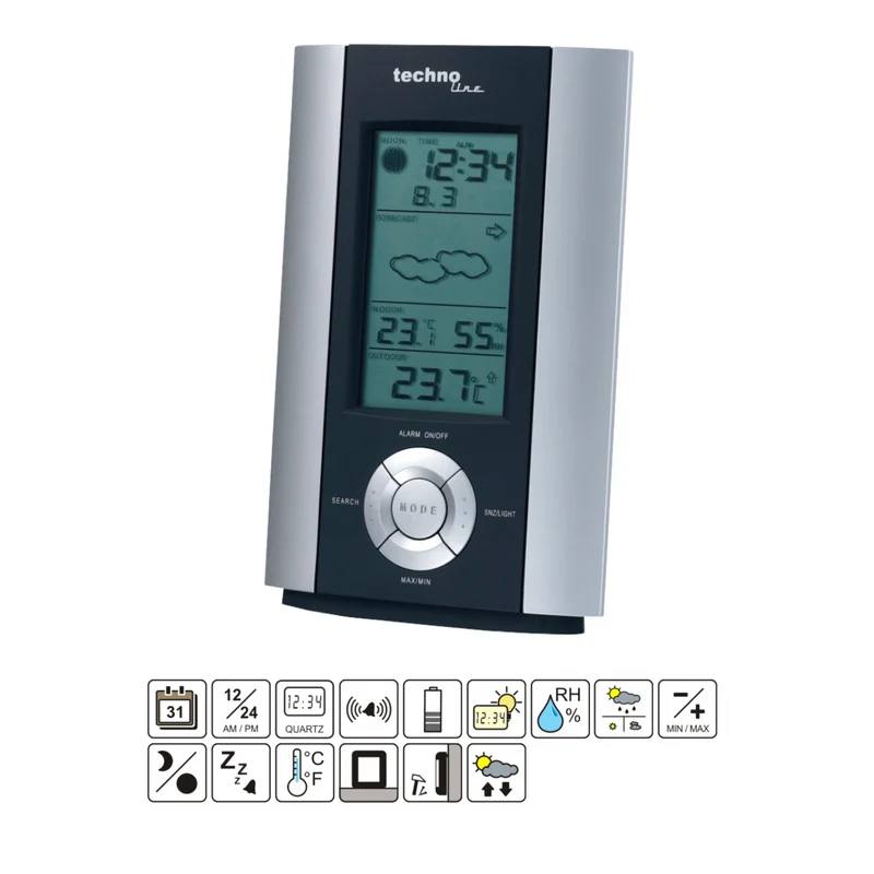 Wetterstation - inkl. Außensensor - Wettervorhersage/-lage - Datum - Alarmfunktion - Technoline WS 6710