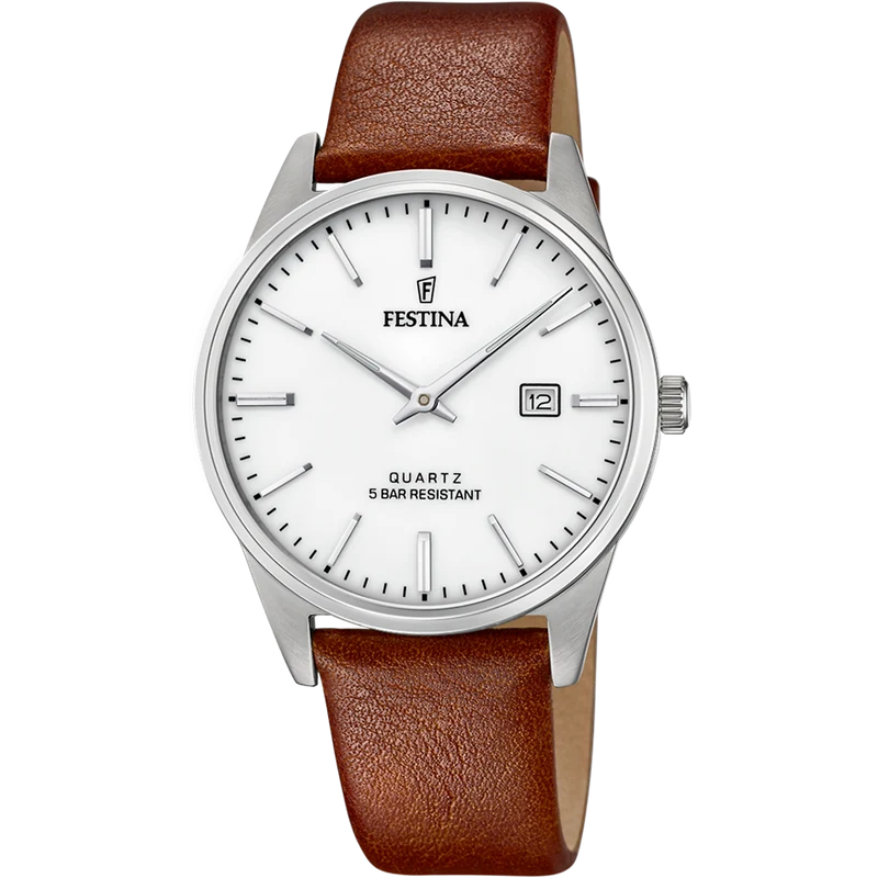 Festina Classics F20512/2 Herrenuhr • Silberfarbenes Zifferblatt • Echtlederarmband