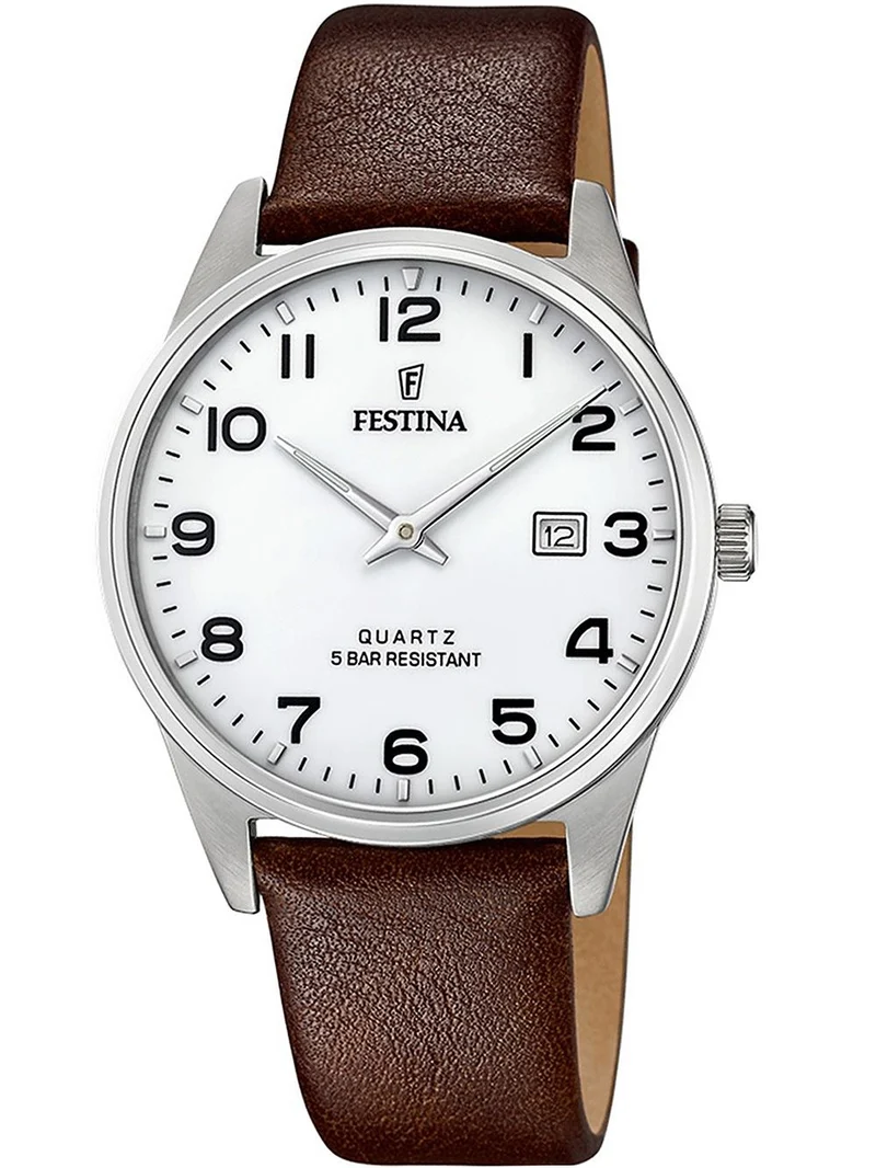 Festina Classics F20512/1 Herrenuhr • Weißes Lederarmband • Klassisches Design