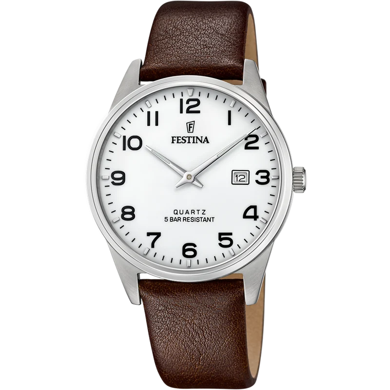 Festina Classics F20512/1 Herrenuhr • Weißes Lederarmband • Klassisches Design