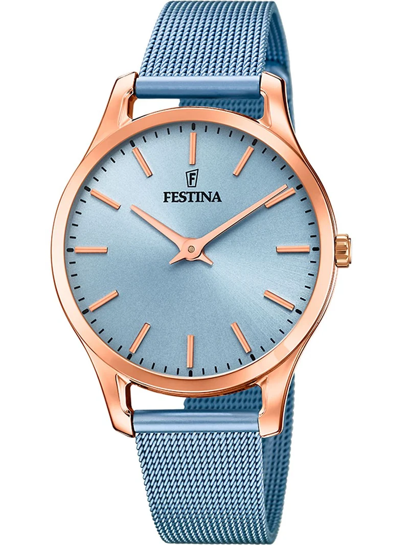 Festina Boyfriend F20507/2 Damenuhr Blau • Blaues Milanaise-Armband • Roségold-Akzente