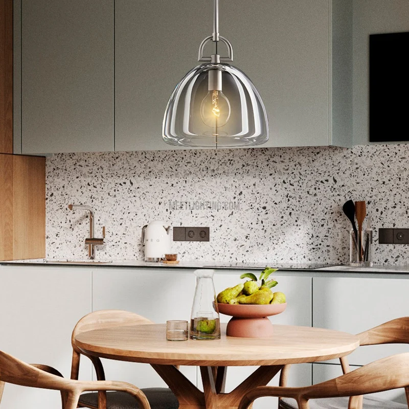 Glazen Koepel Hanglamp Messing E26 Verstelbaar Eetkamer Keukenverlichting Dimbaar Modern Design 7-14 Inch | Sansoti
