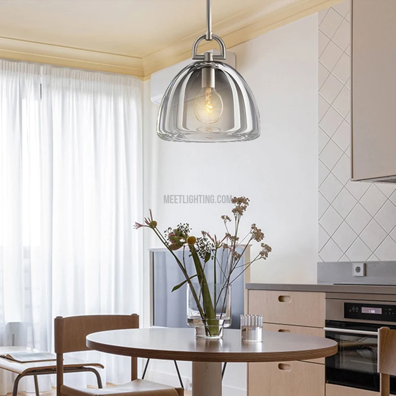 Glazen Koepel Hanglamp Messing E26 Verstelbaar Eetkamer Keukenverlichting Dimbaar Modern Design 7-14 Inch | Sansoti