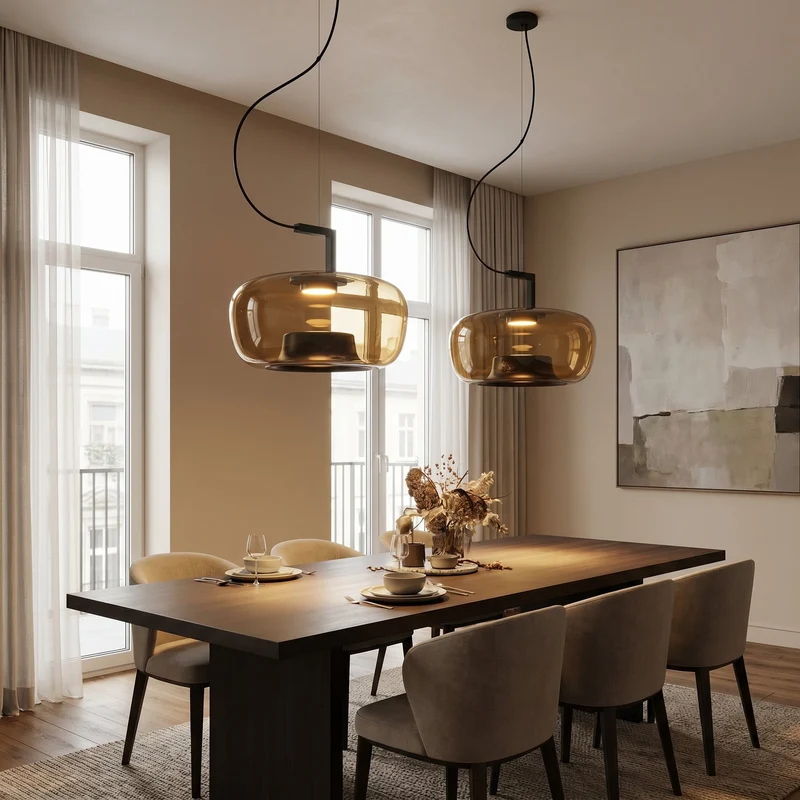 Glazen Hanglamp E27 IJzer Modern Warm Wit Keuken Eetkamer Verstelbaar Sfeervol Licht Design Scandinavisch | Sansoti