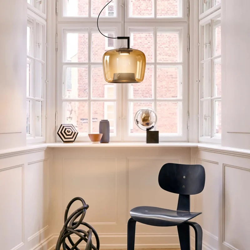 Glazen Hanglamp E27 IJzer Modern Warm Wit Keuken Eetkamer Verstelbaar Sfeervol Licht Design Scandinavisch | Sansoti