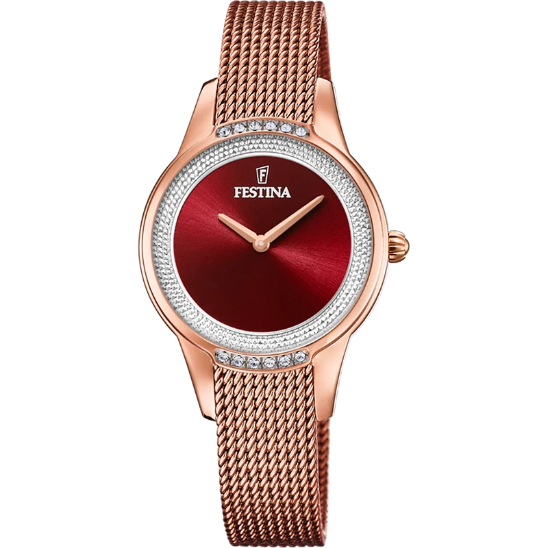 Festina Mademoiselle F20496/1 Damenuhr Rot • Zirkonia-Besatz • Mineralglas