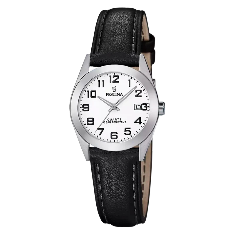 Festina Classics F20447/1 Damen Armbanduhr Weiß • Mineralglas • Echtlederarmband