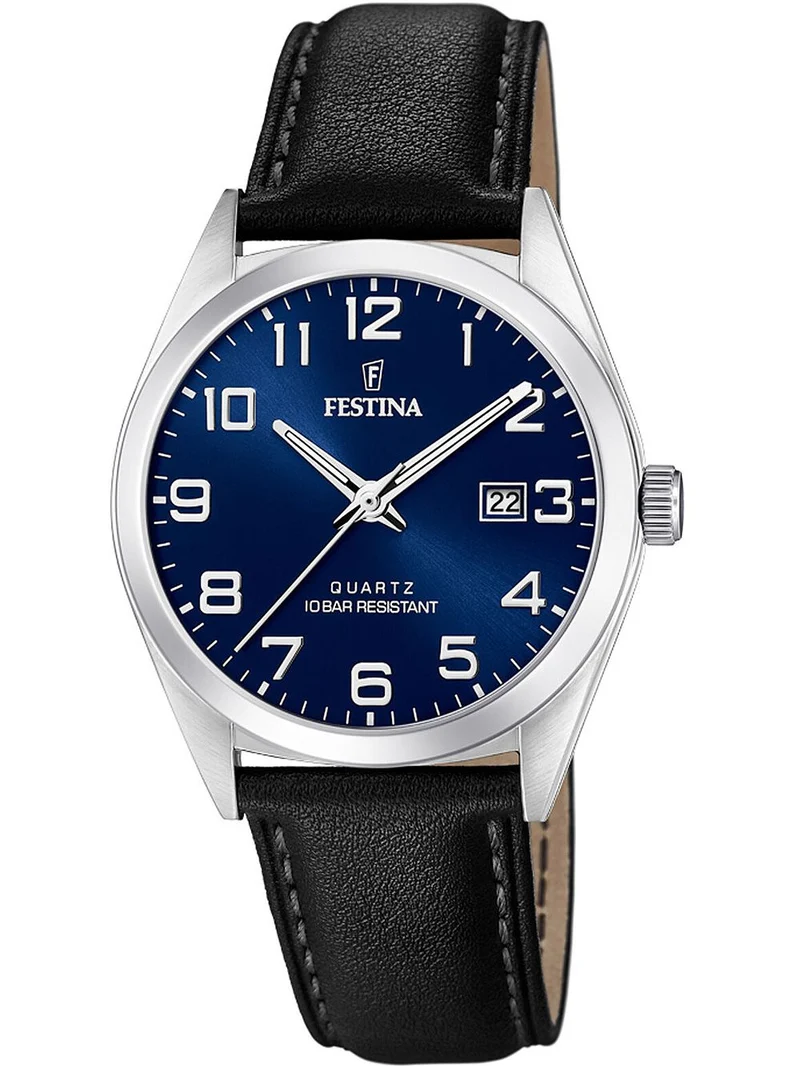 Festina Classics F20446/2 Herrenuhr Blau • Blaues Lederarmband • Mineralglas