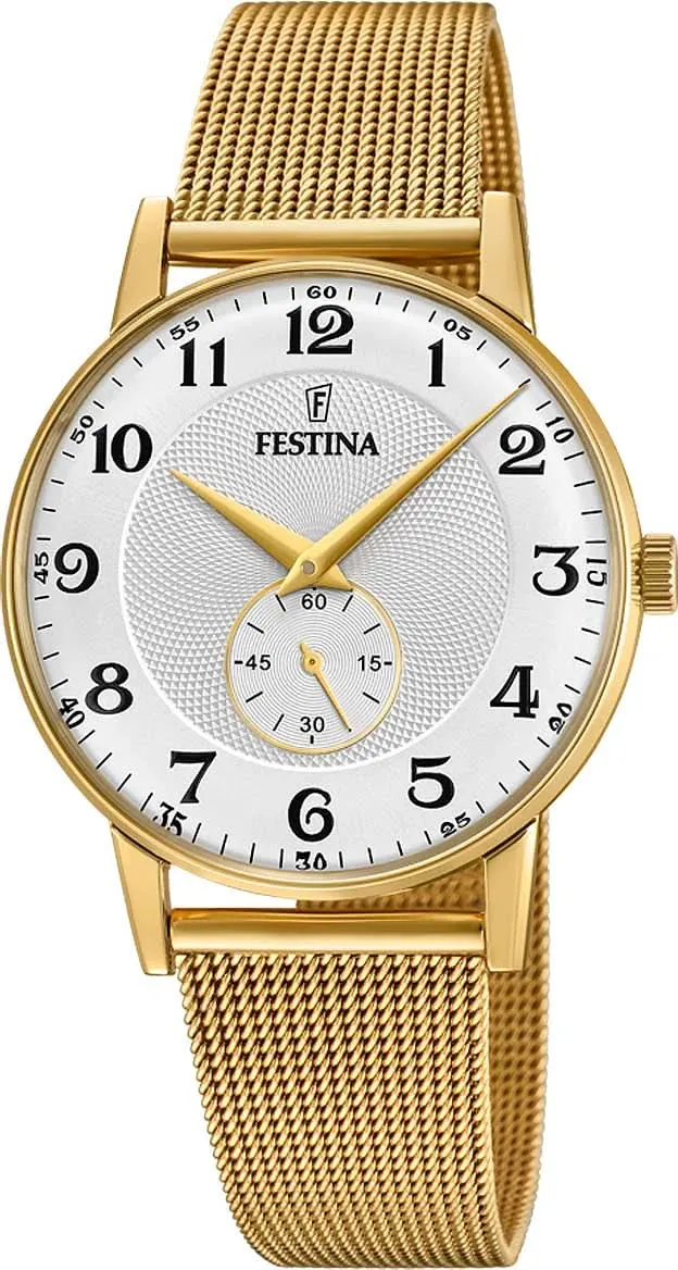 Festina Retro F20569/1 Herrenuhr • Gold-Design • Milanaise