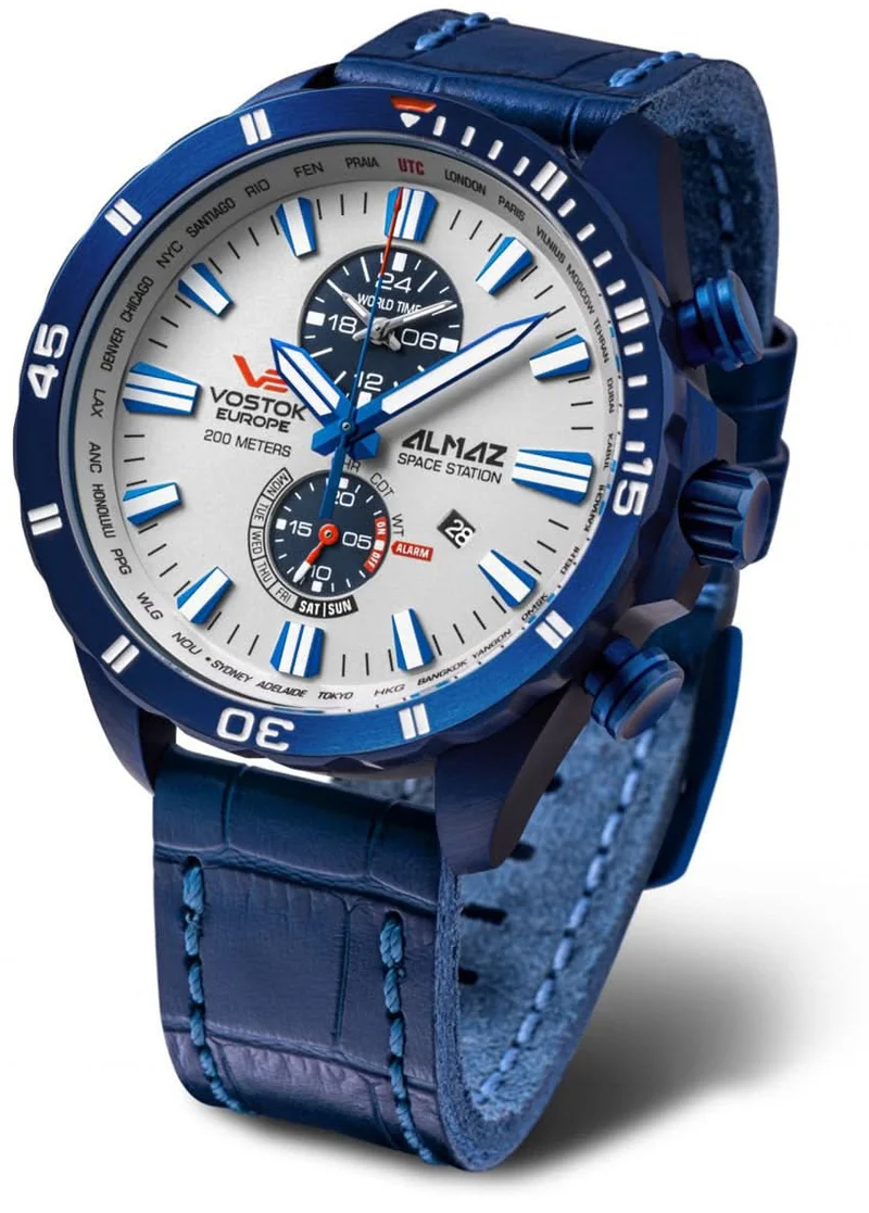 Vostok Europe Almaz YM8J-320D657 Herrenuhr • Blue PVD Design • World Timer