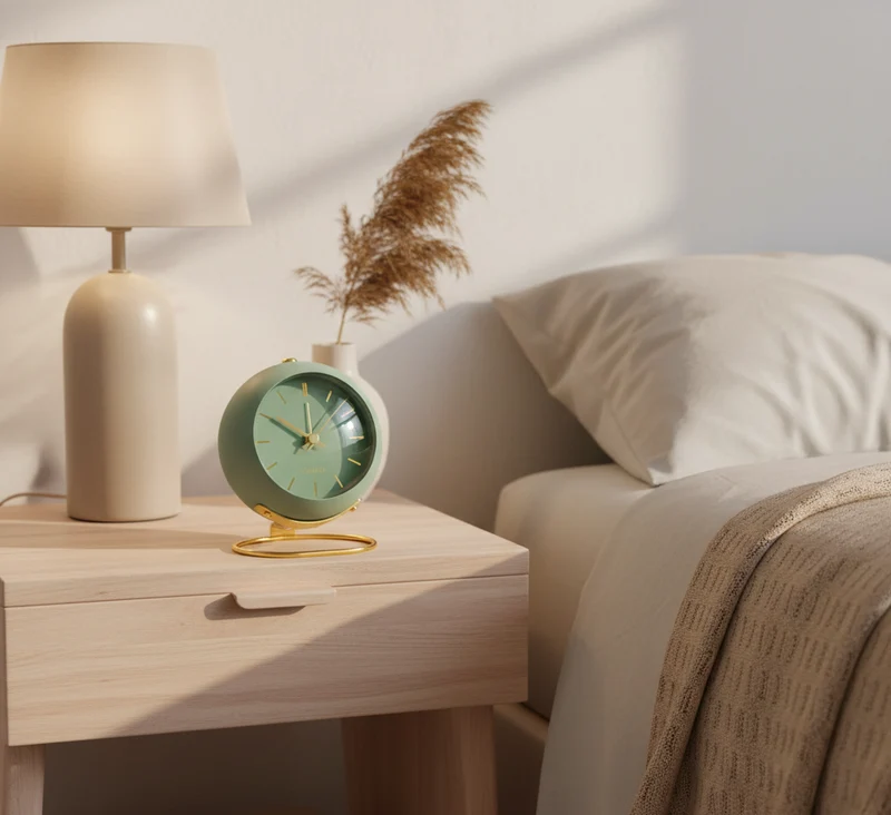Vintage Wekker met Stil Uurwerk Metalen Behuizing Rond Klassiek Design Grote Wijzerplaat Nachtlampje | Sansoti