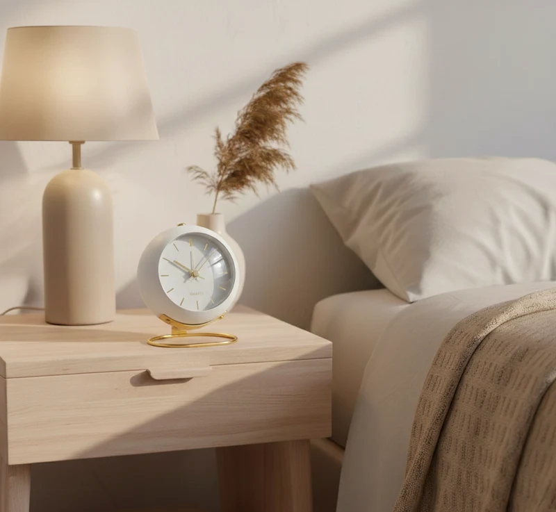Vintage Wekker met Stil Uurwerk Metalen Behuizing Rond Klassiek Design Grote Wijzerplaat Nachtlampje | Sansoti