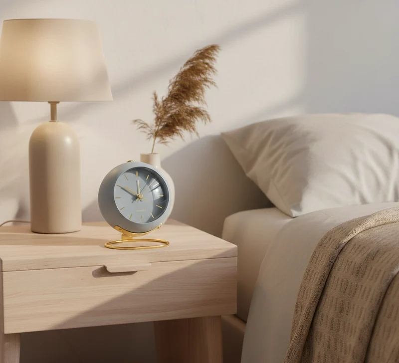 Vintage Wekker met Stil Uurwerk Metalen Behuizing Rond Klassiek Design Grote Wijzerplaat Nachtlampje | Sansoti