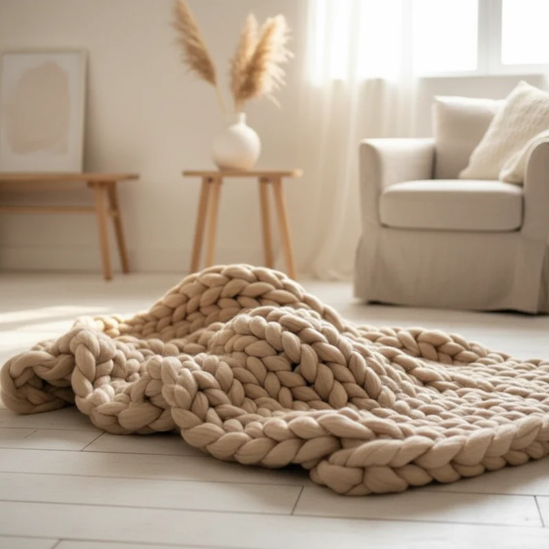 Handgebreide XXL Plaid Grof Gebreid Garen Scandinavisch Design Woonkamer Slaapkamer Decoratief Deken Wol | Sansoti