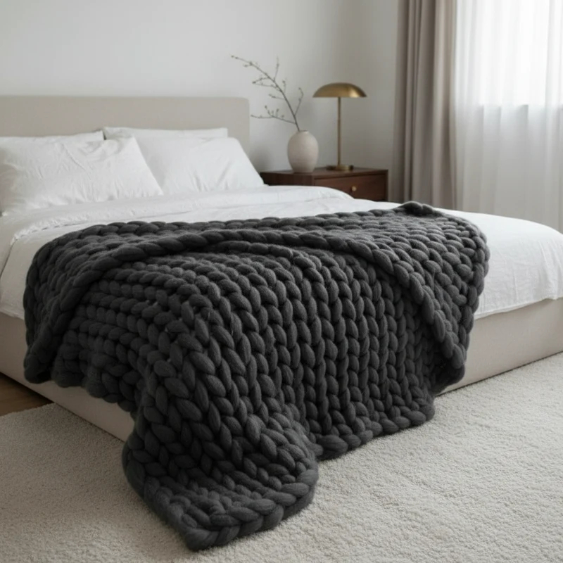 Handgebreide XXL Plaid Grof Gebreid Garen Scandinavisch Design Woonkamer Slaapkamer Decoratief Deken Wol | Sansoti