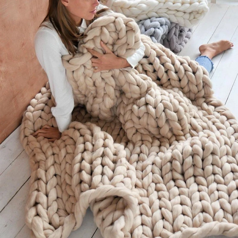 Handgebreide XXL Plaid Grof Gebreid Garen Scandinavisch Design Woonkamer Slaapkamer Decoratief Deken Wol | Sansoti