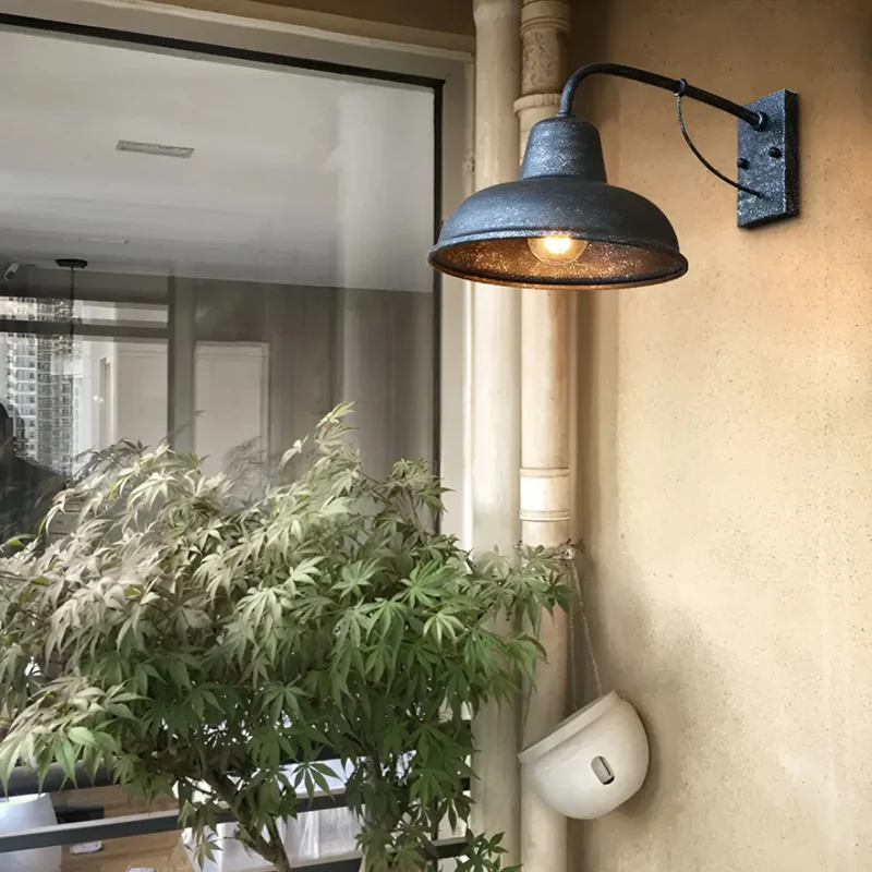 Metalen Wandlamp Buiten Industrieel Vintage Weerbestendig Zwart Zilver E26 Tuin Terras Balkon Verlichting | Sansoti