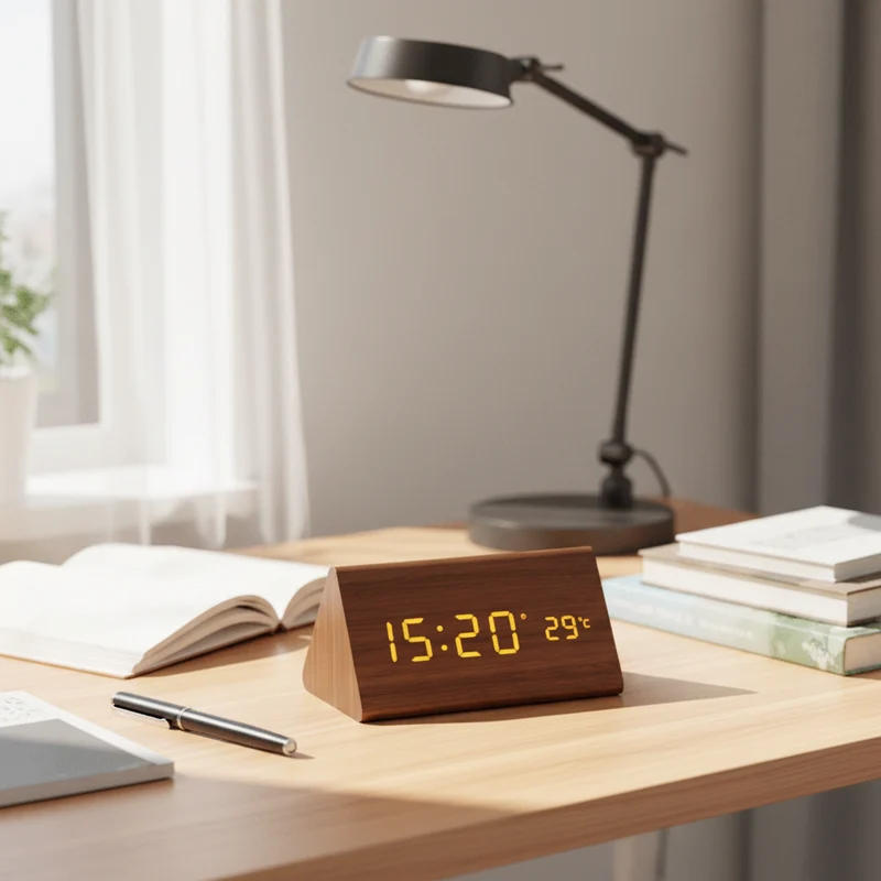 Digitale Houten Tafelklok met Stemactivering LED-Tijdsweergave Wekker Temperatuur voor Slaapkamer Kantoor | Sansoti