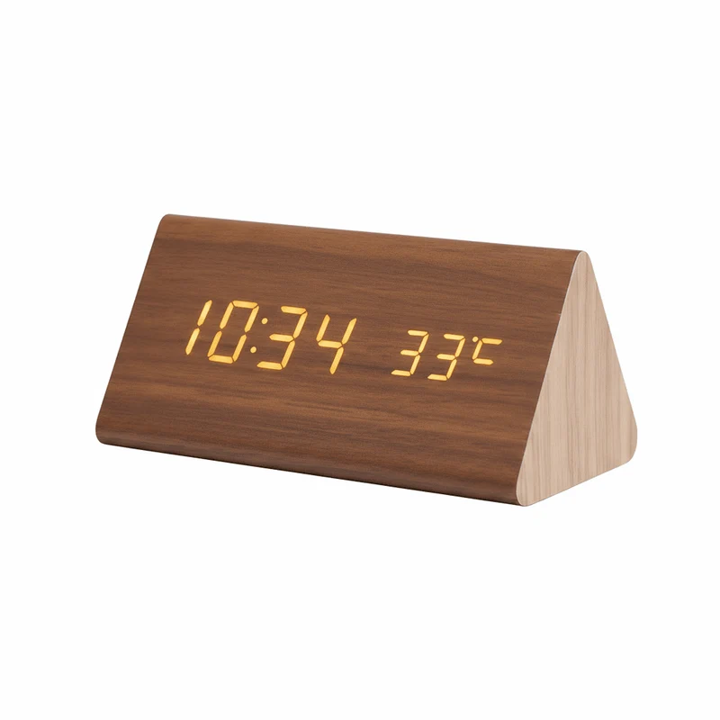 Digitale Houten Tafelklok met Stemactivering LED-Tijdsweergave Wekker Temperatuur voor Slaapkamer Kantoor | Sansoti