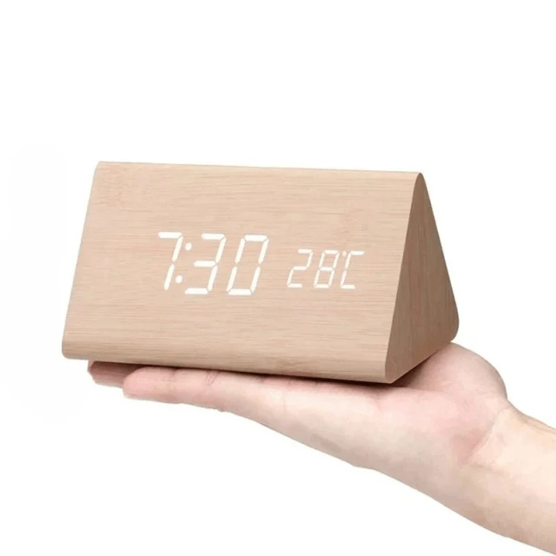 Digitale Houten Tafelklok met Stemactivering LED-Tijdsweergave Wekker Temperatuur voor Slaapkamer Kantoor | Sansoti