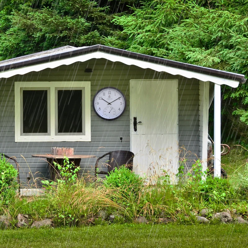 Weatherproof Outdoor clock - with thermometer - 30.5 cm and Marigold