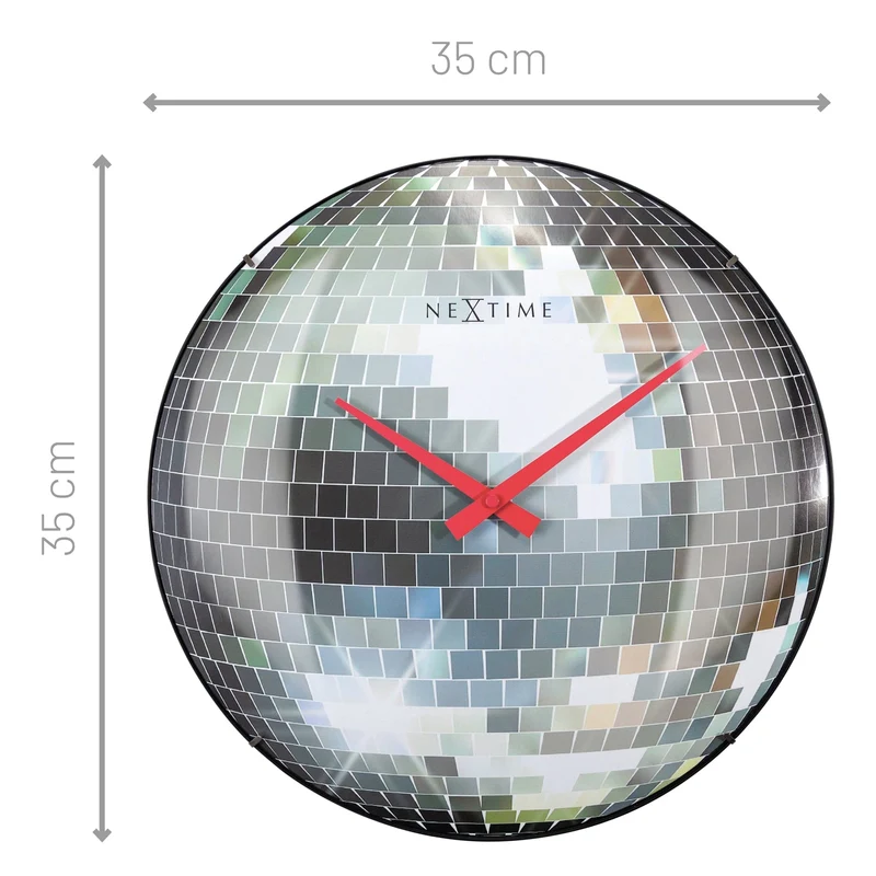 Wall clock 35cm - Silent - Dome Glass - "Disco Ball"